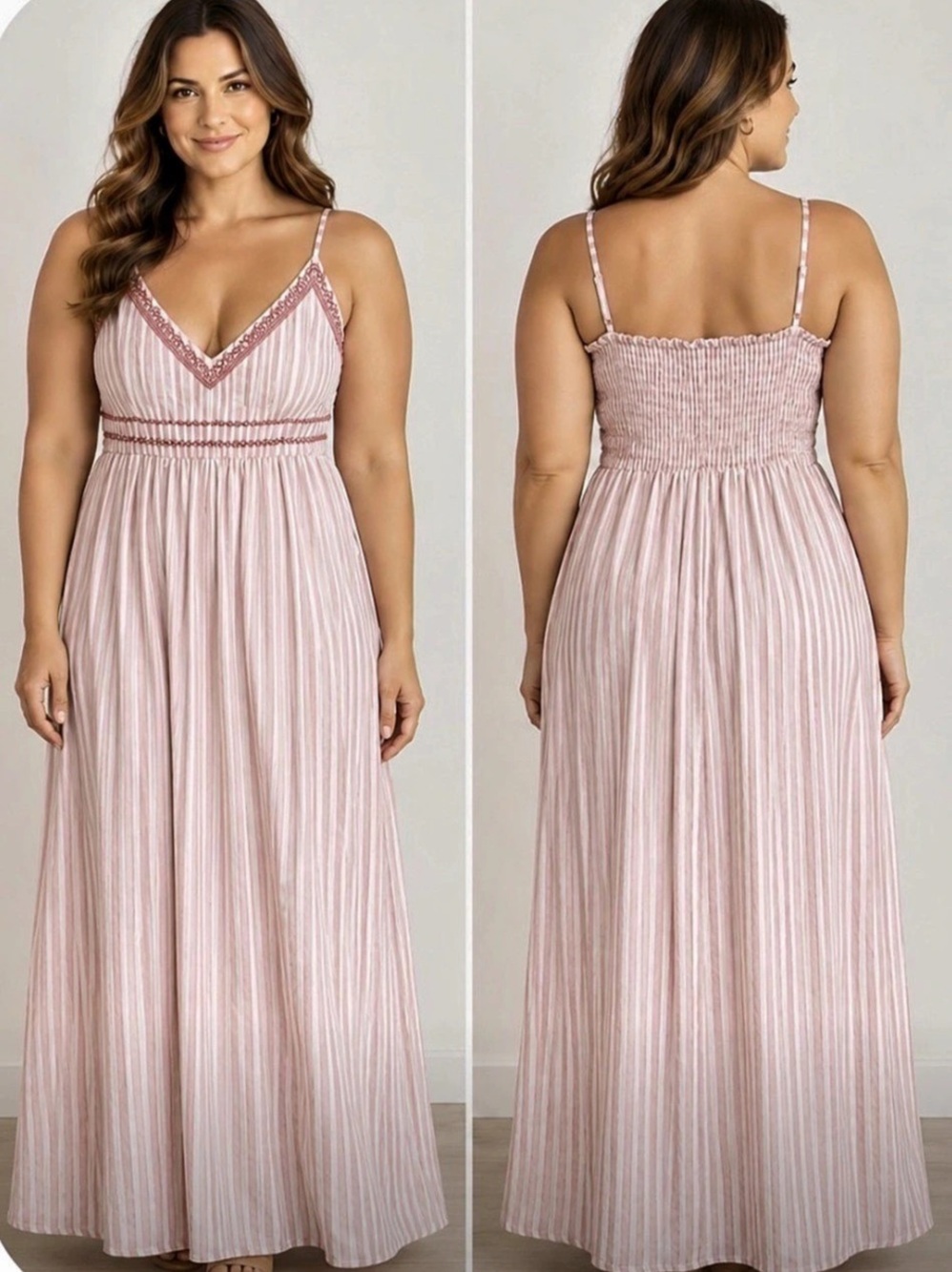 Striped Maxi Dress in Pink & White Size Large
